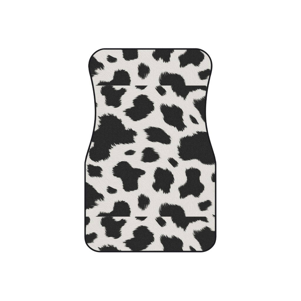 Black white cow print car mats, set of four, front and rear mats