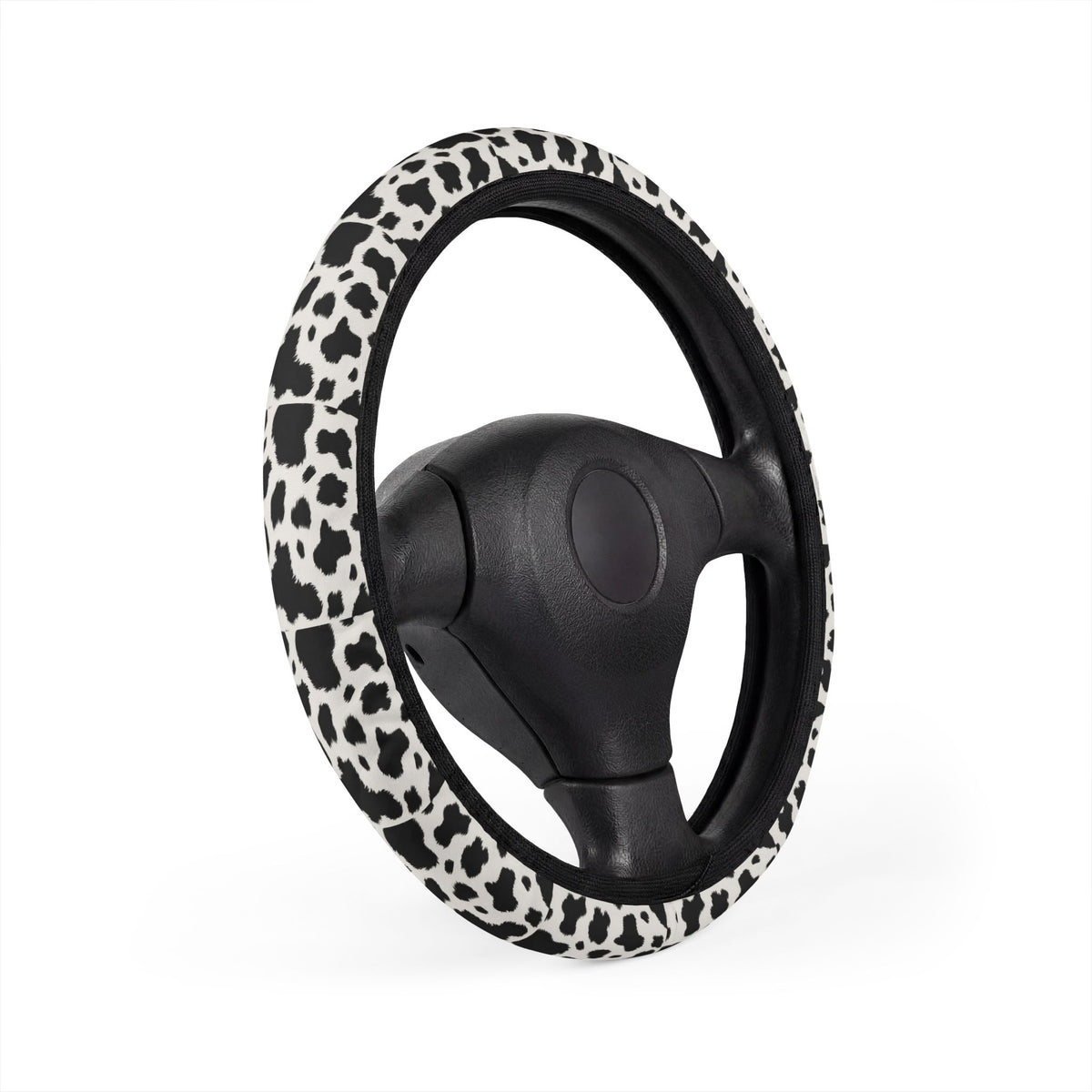 Black white cow print steering wheel cover, product view 3