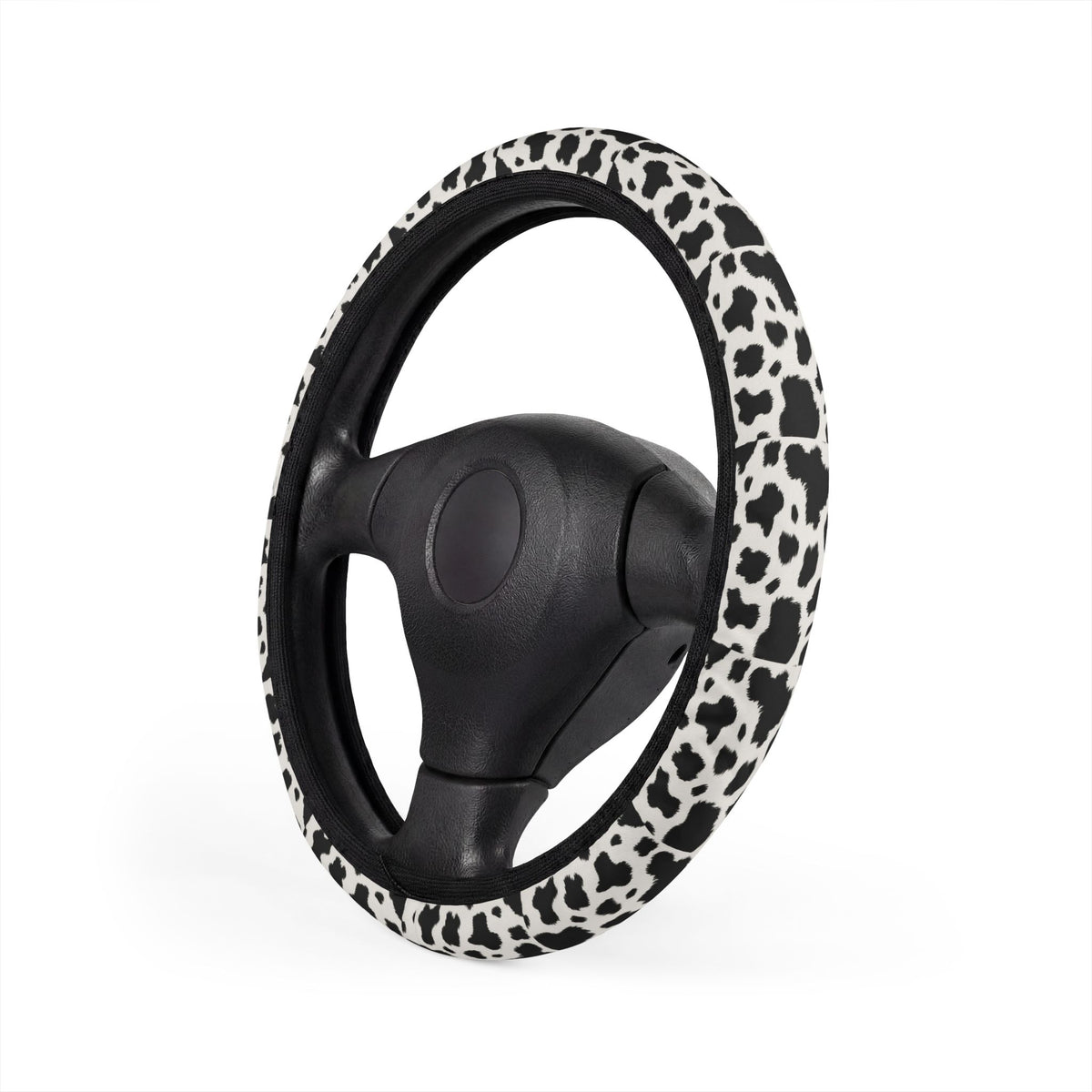 Black white cow print steering wheel cover, product view 4