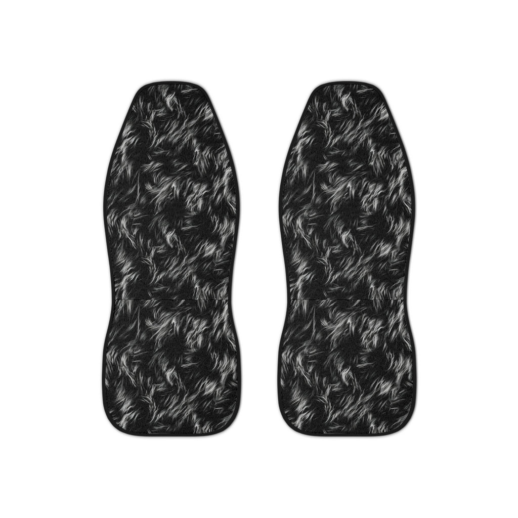 Black white fur look car seat covers, set of two front seat covers