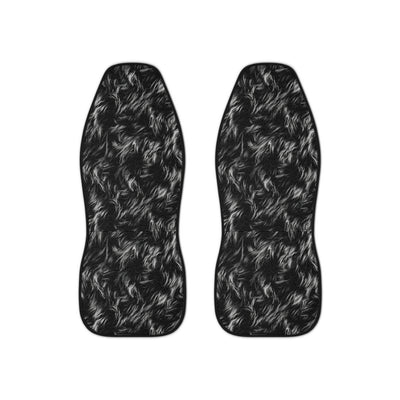 Black white fur look car seat covers, set of two front seat covers