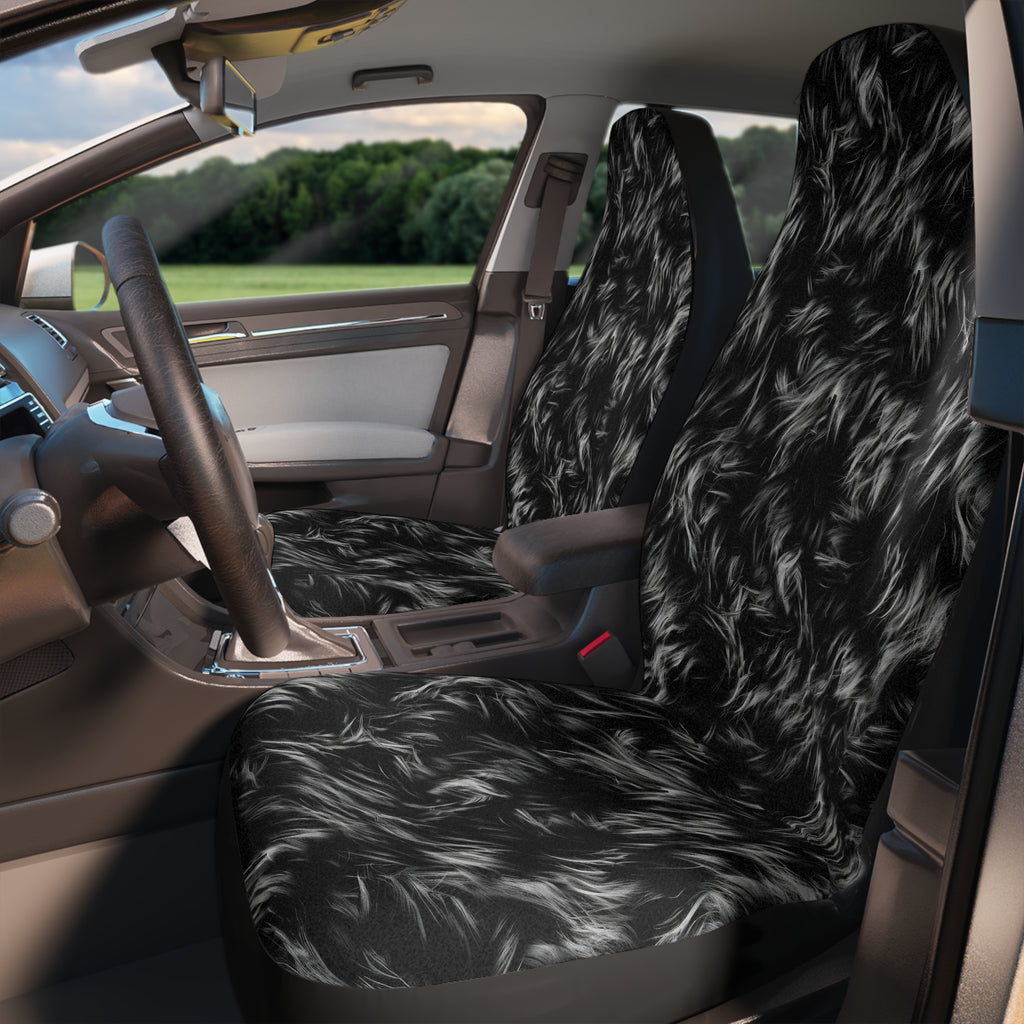 Black white fur look car seat covers, product view 3