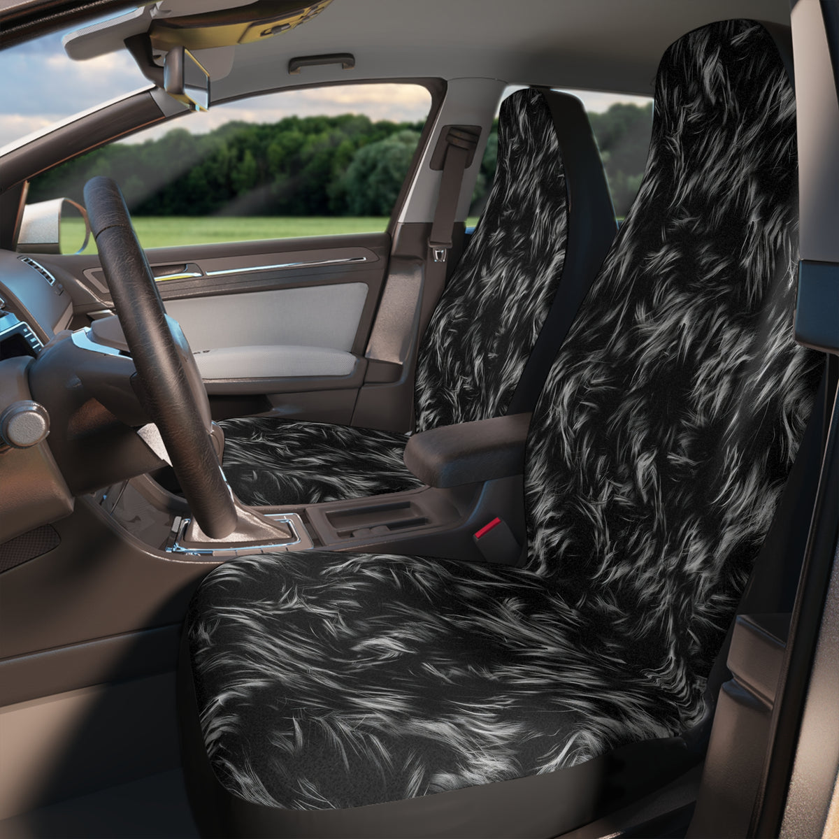 Black white fur look car seat covers, product view 3