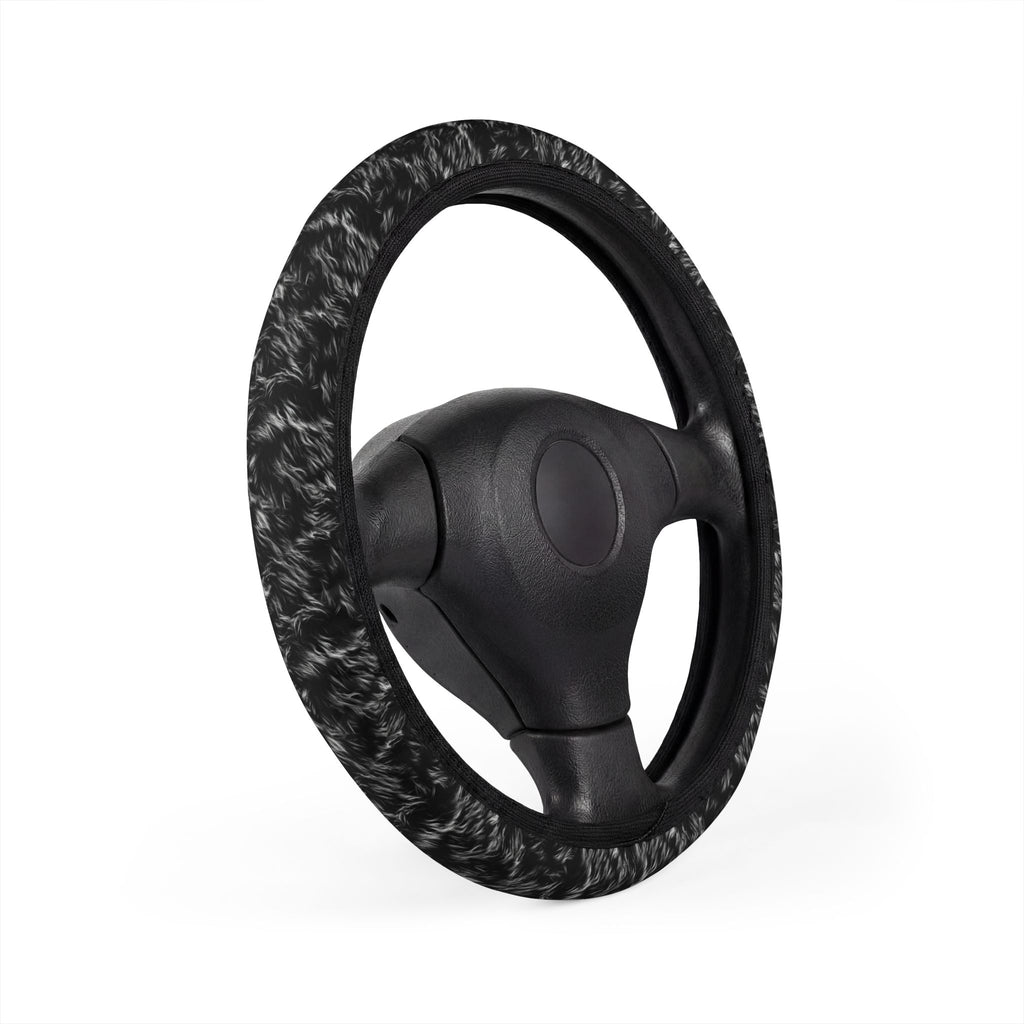 Black white fur look steering wheel cover, product view 3