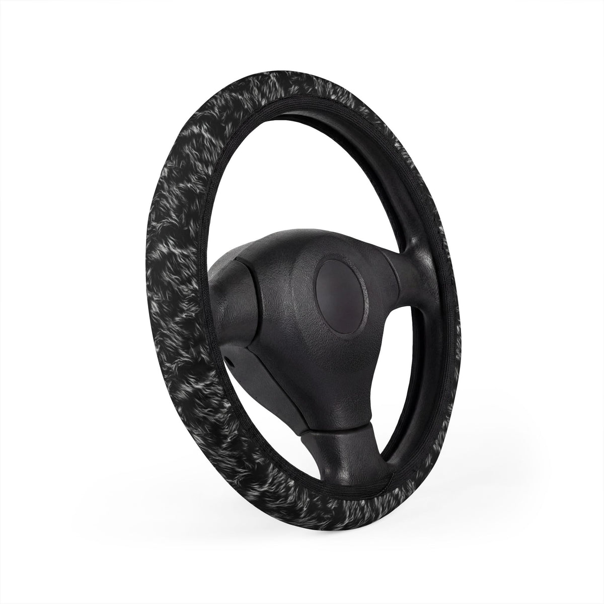Black white fur look steering wheel cover, product view 3