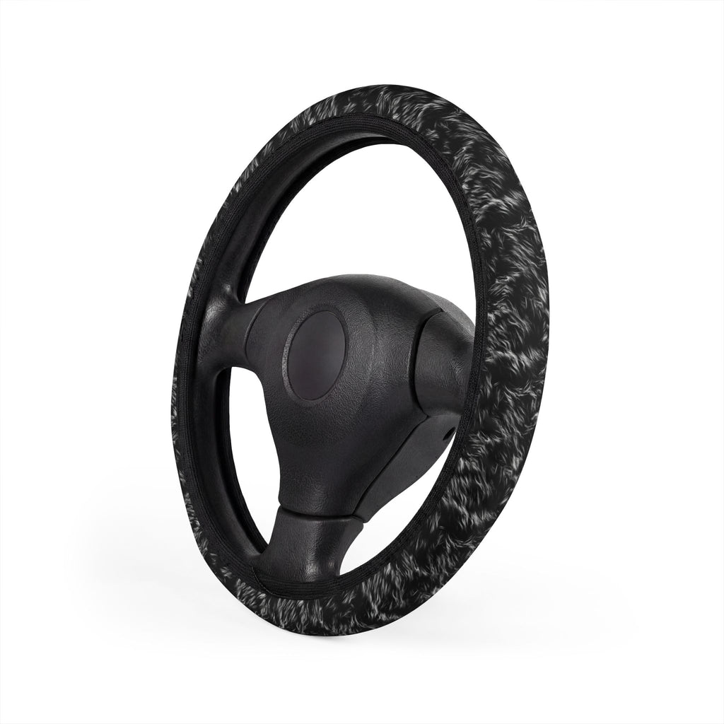 Black white fur look steering wheel cover, product view 4