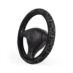 Black white fur look steering wheel cover, product view 4