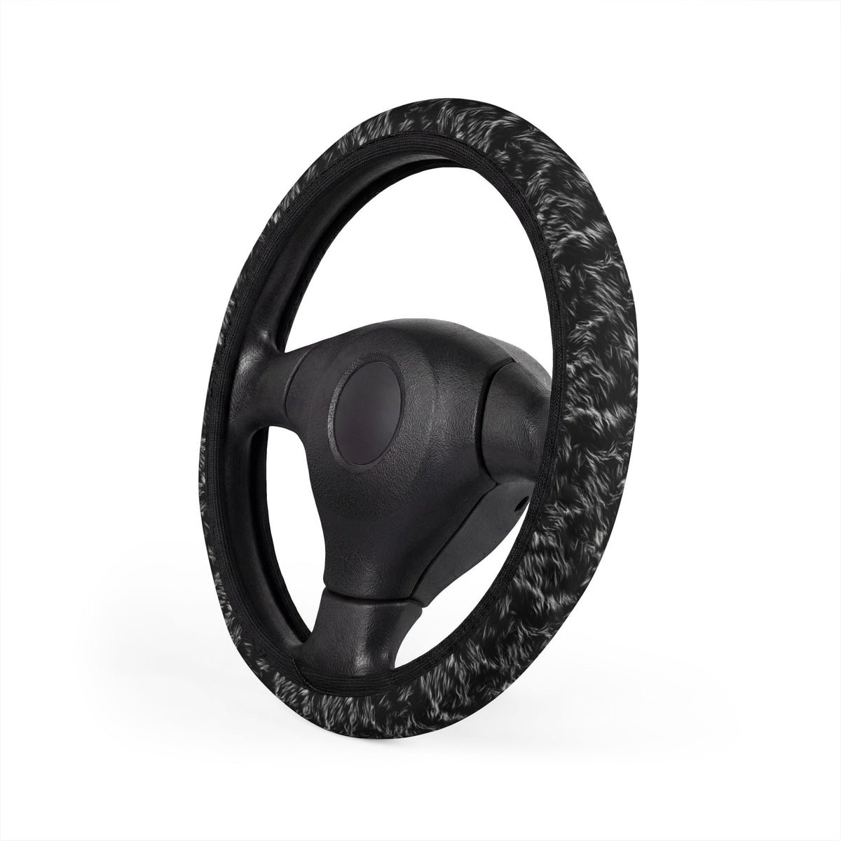 Black white fur look steering wheel cover, product view 4