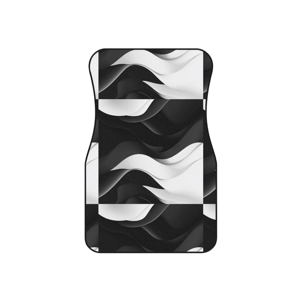 Black white wave car mats, set of four, front and rear mats