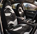 Black white wave car seat covers shown in a car interior
