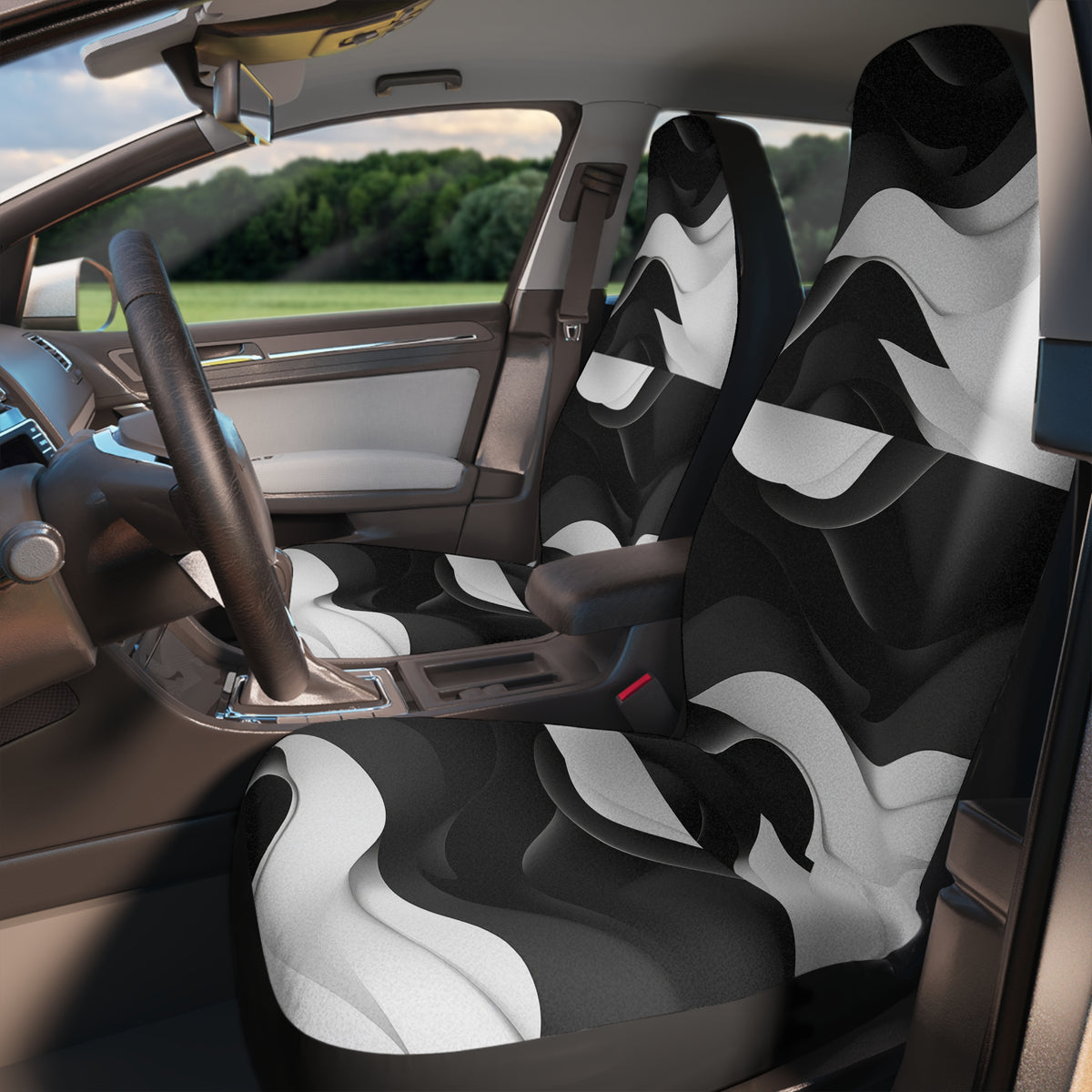 Black white wave car seat covers, product view 3