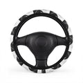 Black white wave steering wheel cover, on a steering wheel