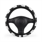 Black white wave steering wheel cover, on a steering wheel