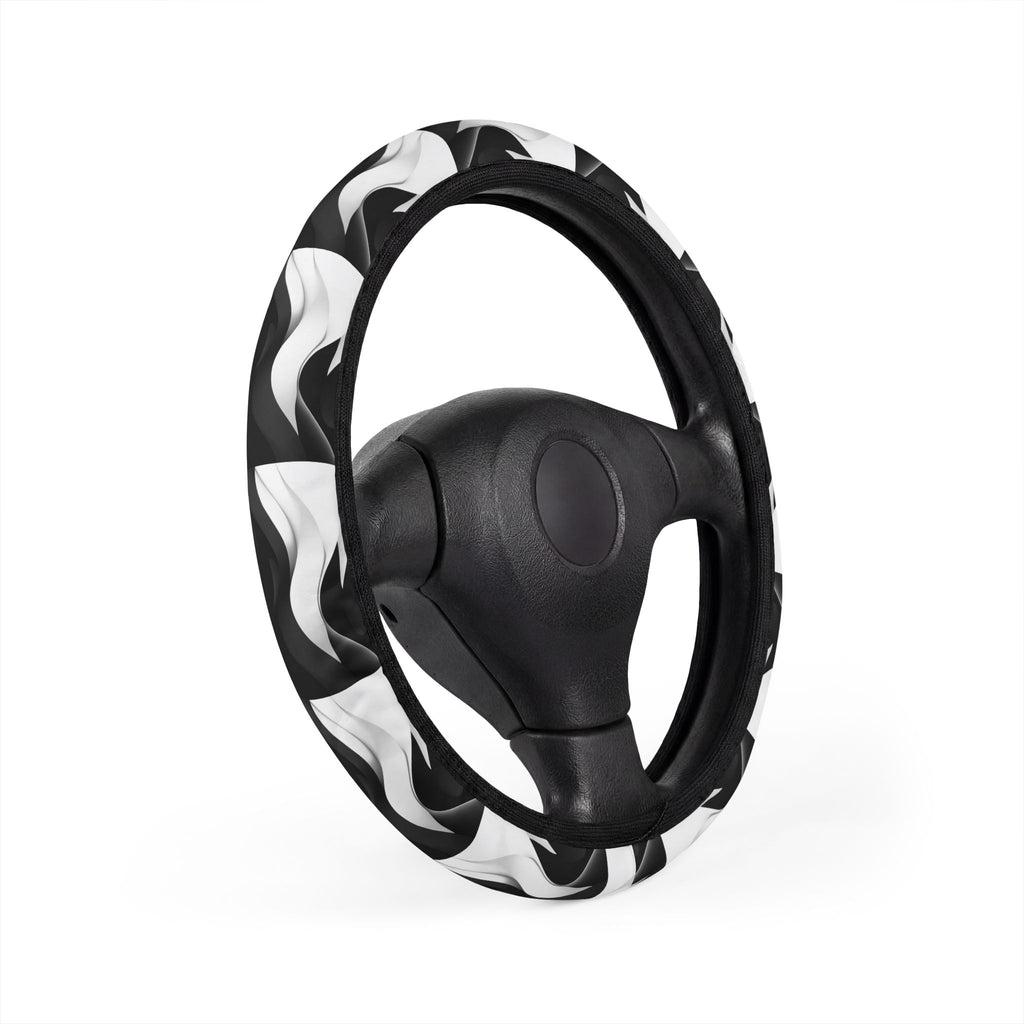 Black white wave steering wheel cover, product view 2