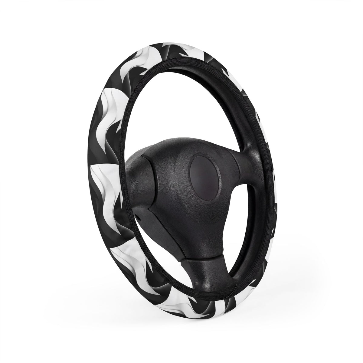 Black white wave steering wheel cover, product view 2
