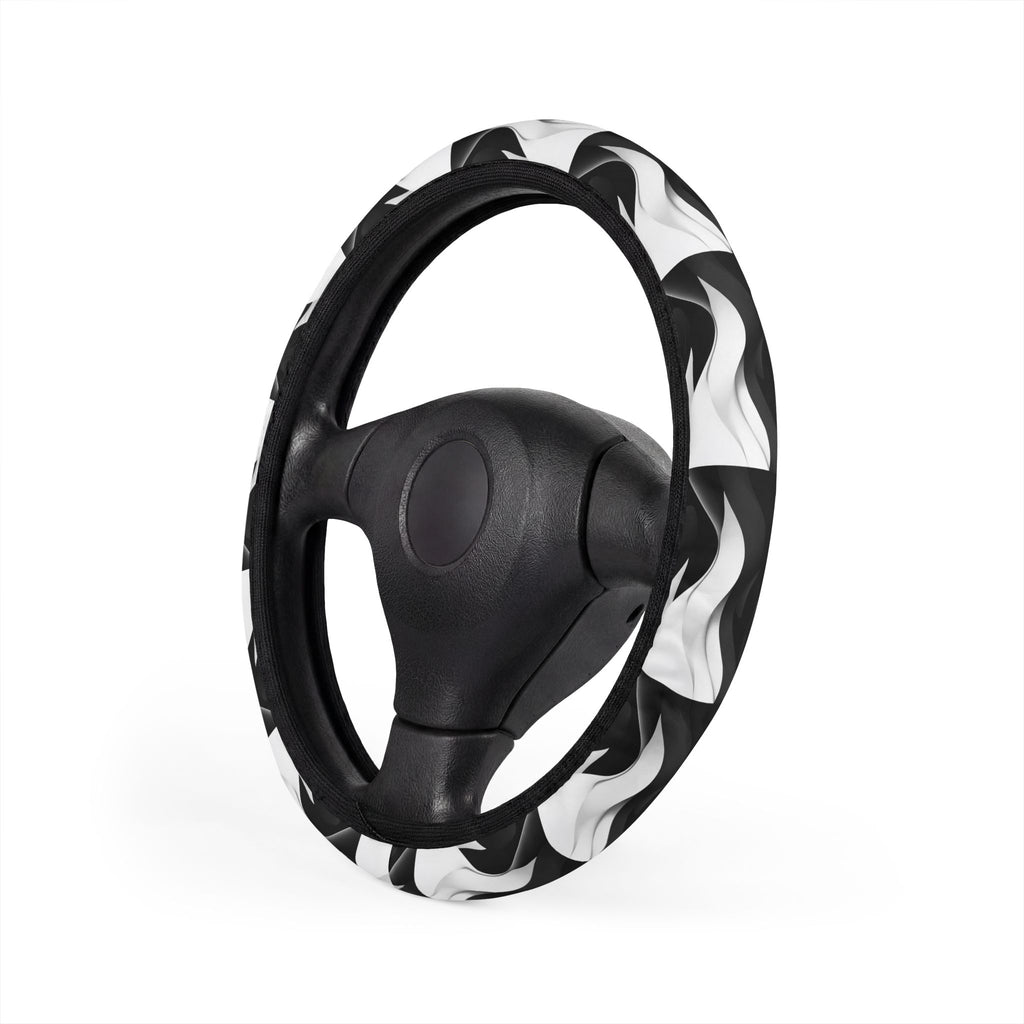 Black white wave steering wheel cover, product view 3