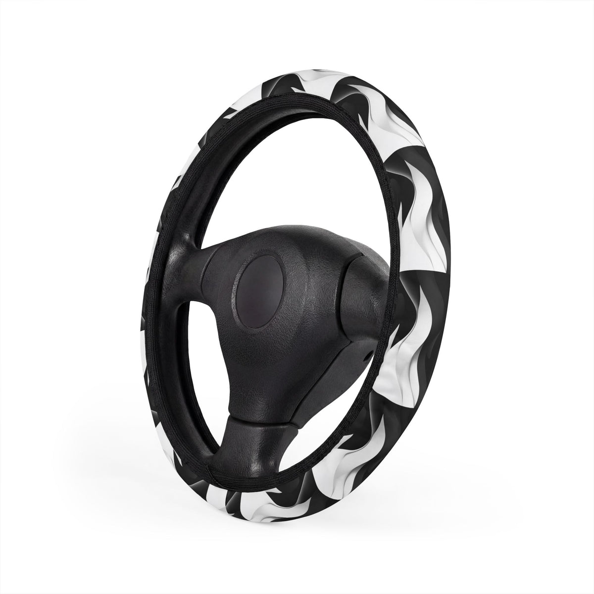 Black white wave steering wheel cover, product view 3