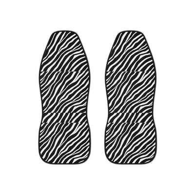 Black white zebra print car seat covers, set of two front seat covers
