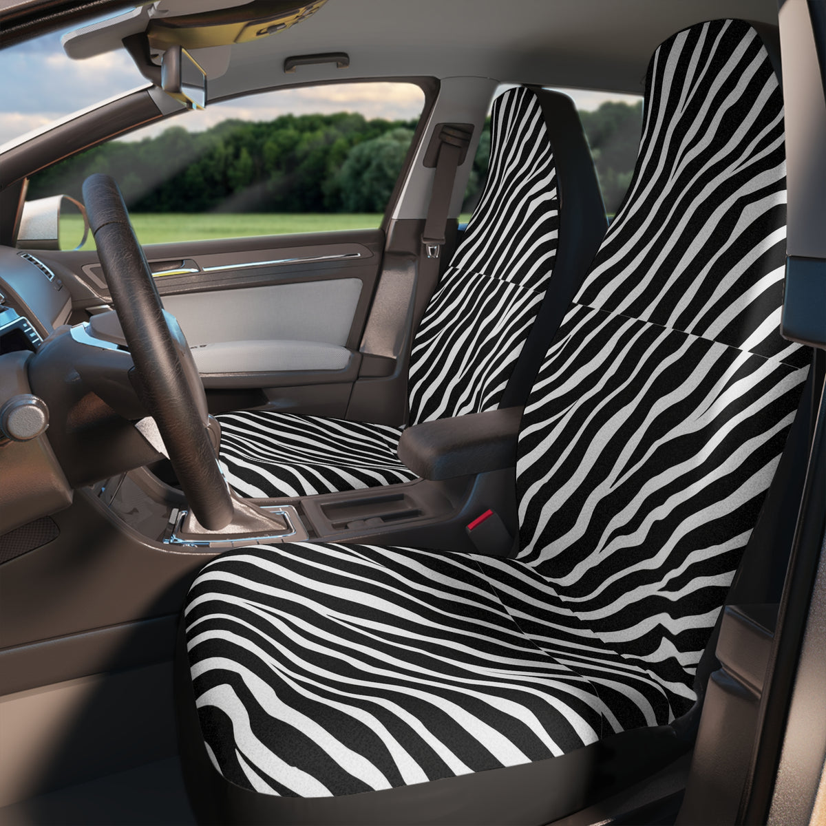 Black white zebra print car seat covers, product view 3