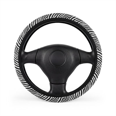 Black white zebra print steering wheel cover, front view
