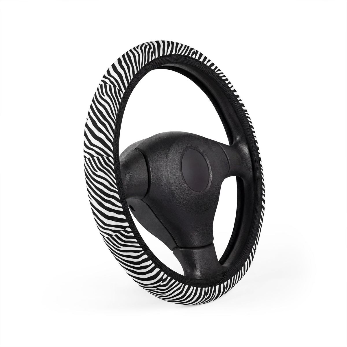 Black white zebra print steering wheel cover, product view 3