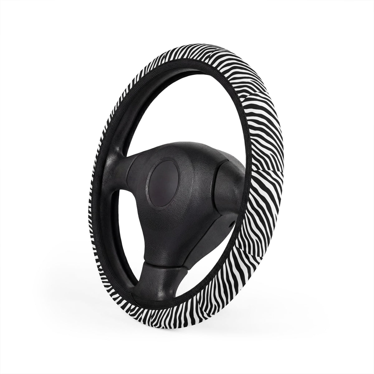 Black white zebra print steering wheel cover, product view 4