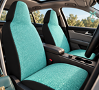 Blue rainbow glitter car seat covers shown in a car interior