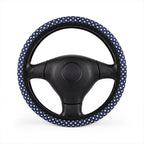 Blue star American flag steering wheel cover, on a steering wheel