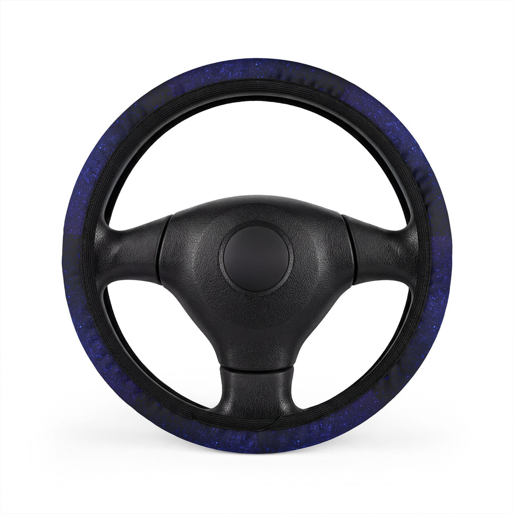 Blue starry galaxy steering wheel cover, on a steering wheel