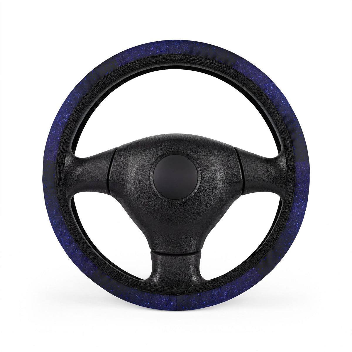 Blue starry galaxy steering wheel cover, on a steering wheel