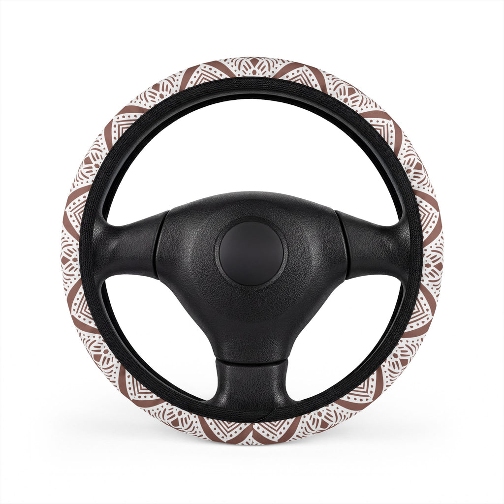 Blush boho tribal steering wheel cover, on a steering wheel