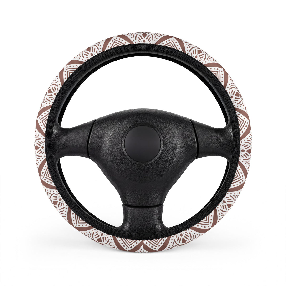 Blush boho tribal steering wheel cover, on a steering wheel