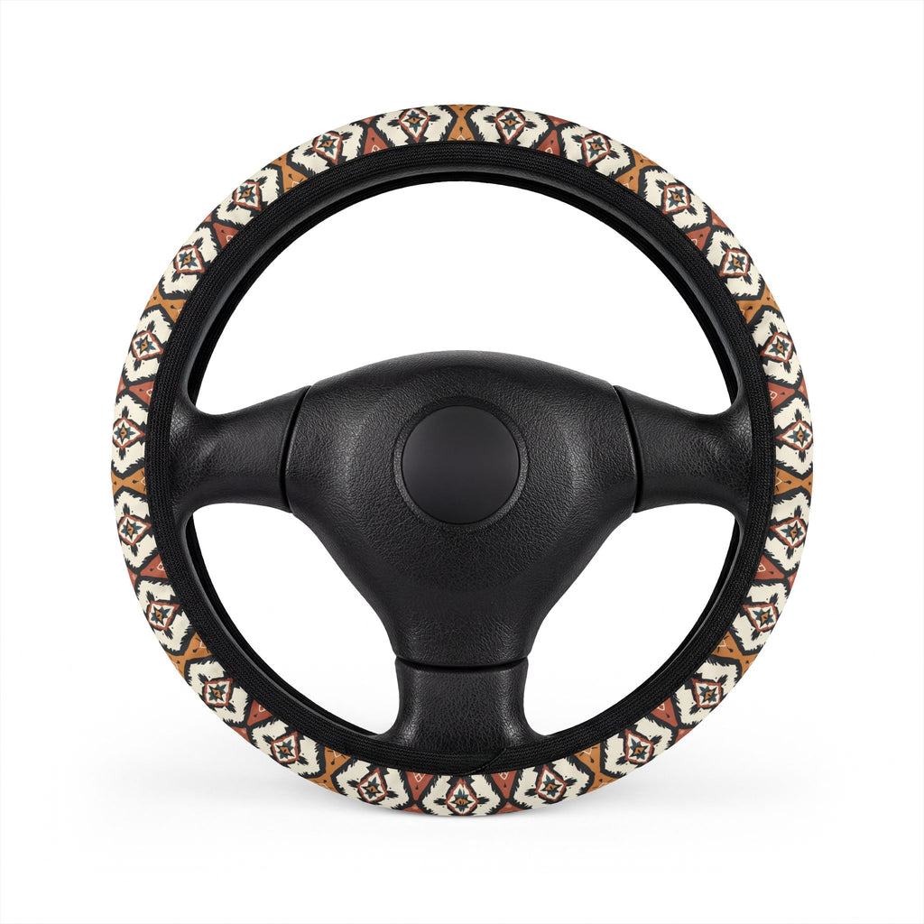 Boho Aztec diamond steering wheel cover, on a steering wheel