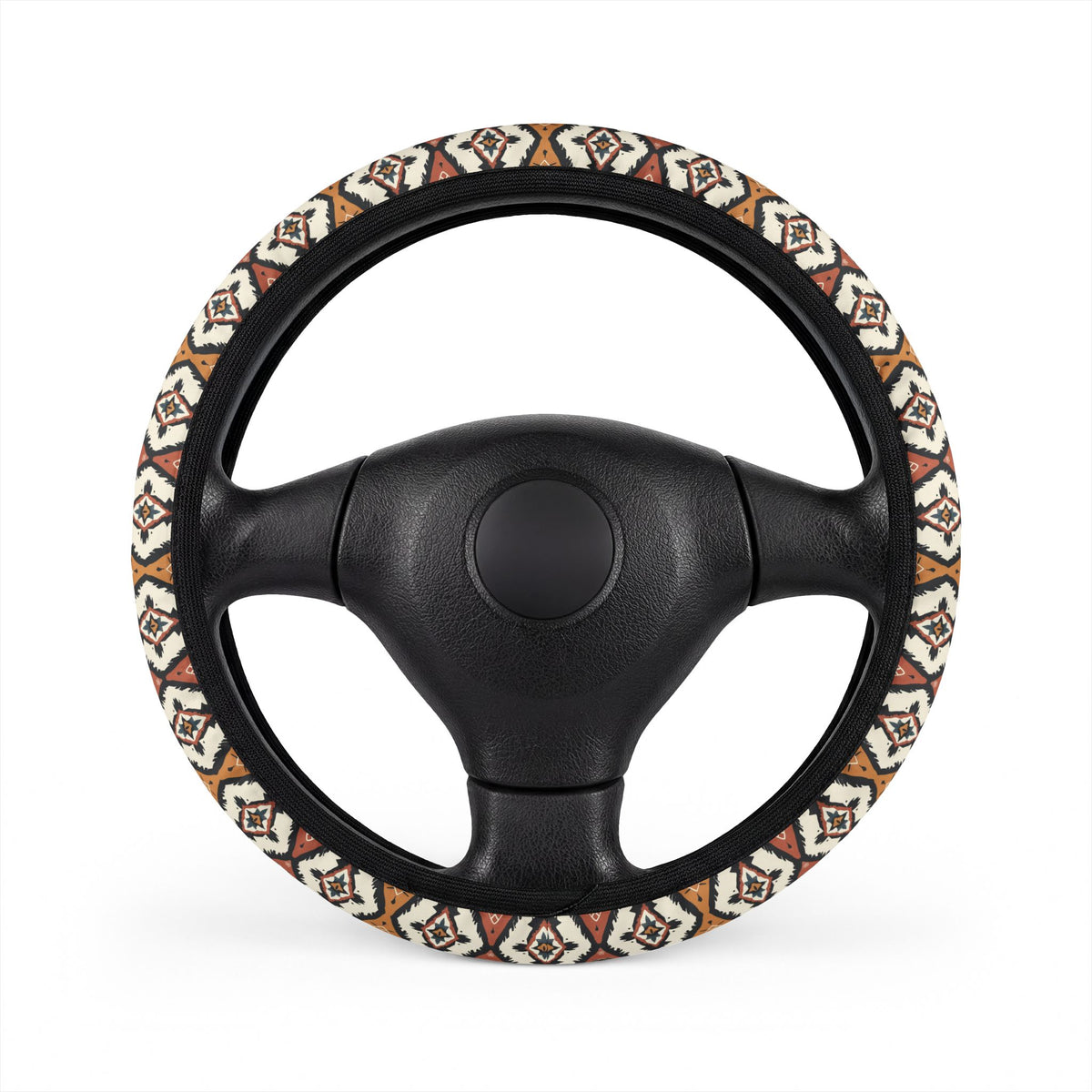 Boho Aztec diamond steering wheel cover, on a steering wheel