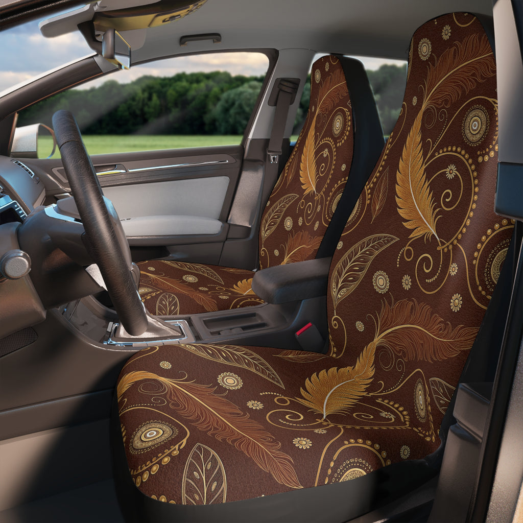 Boho feather leather look car seat covers, product view 2