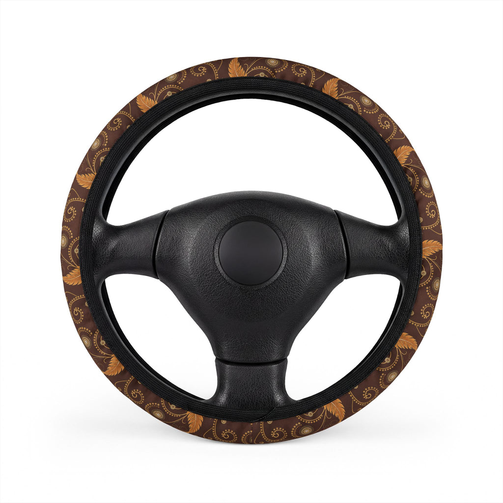 Boho feather leather look steering wheel cover, on a steering wheel