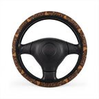 Boho feather leather look steering wheel cover, on a steering wheel
