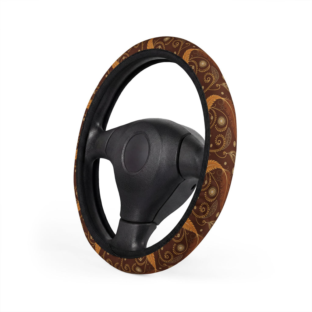 Boho feather leather look steering wheel cover, product view 3