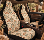 Boho forest print car seat covers shown in a car interior