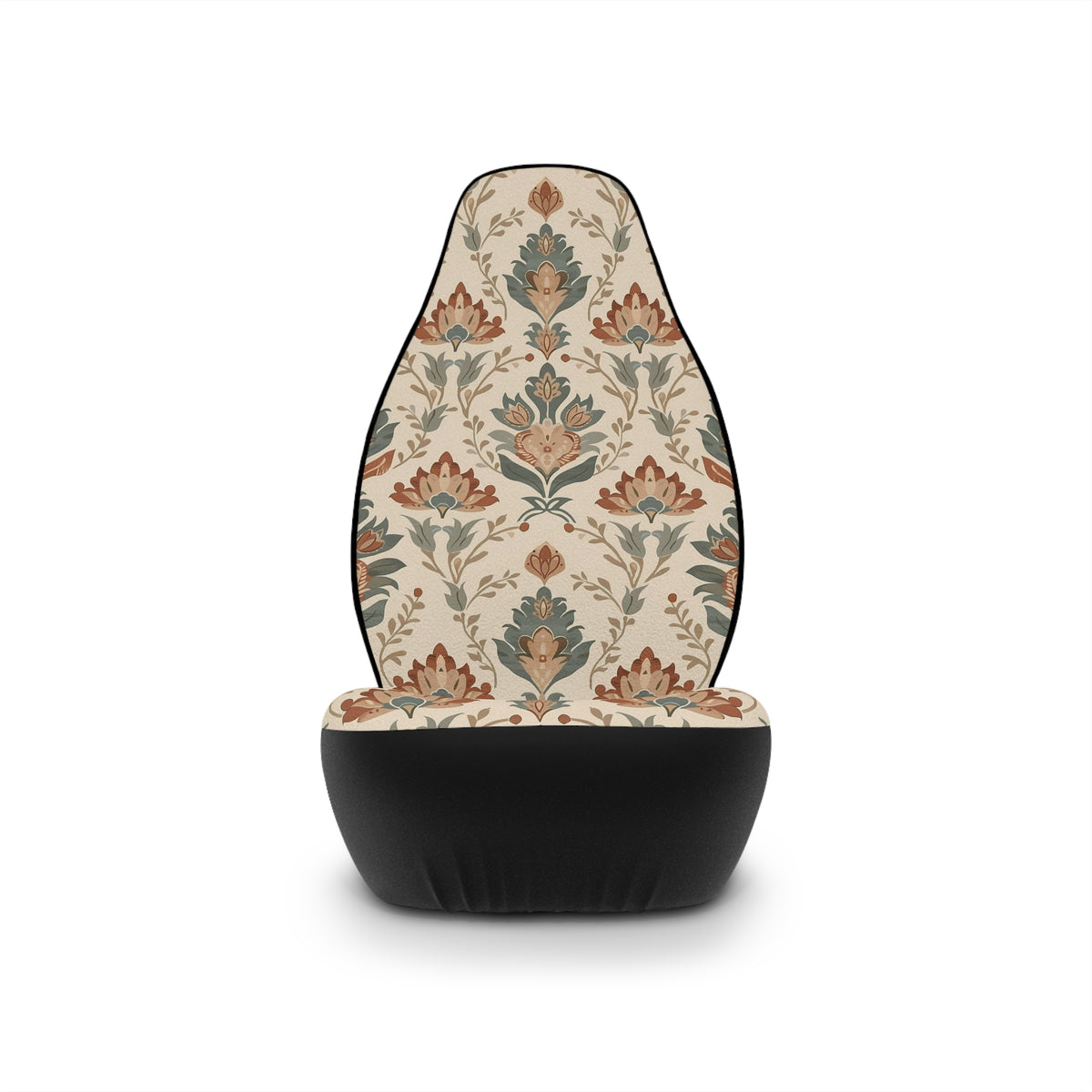 Boho forest print car seat covers, single cover on a seat, front view