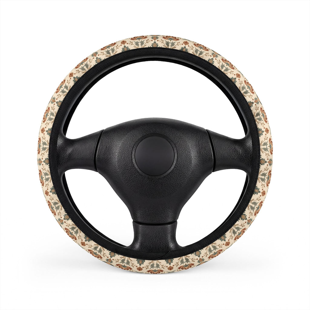 Boho forest print steering wheel cover, front view