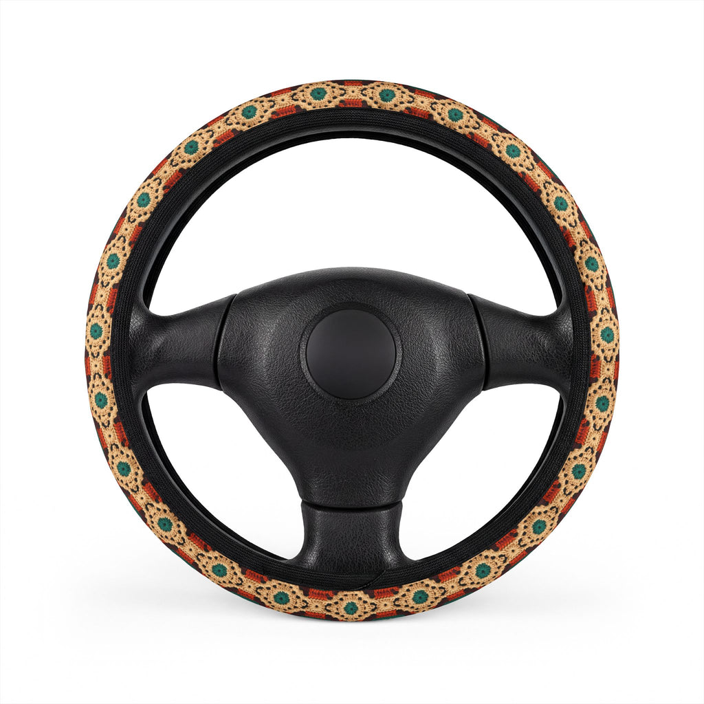 Boho Granny Crochet No. 2 steering wheel cover, on a steering wheel