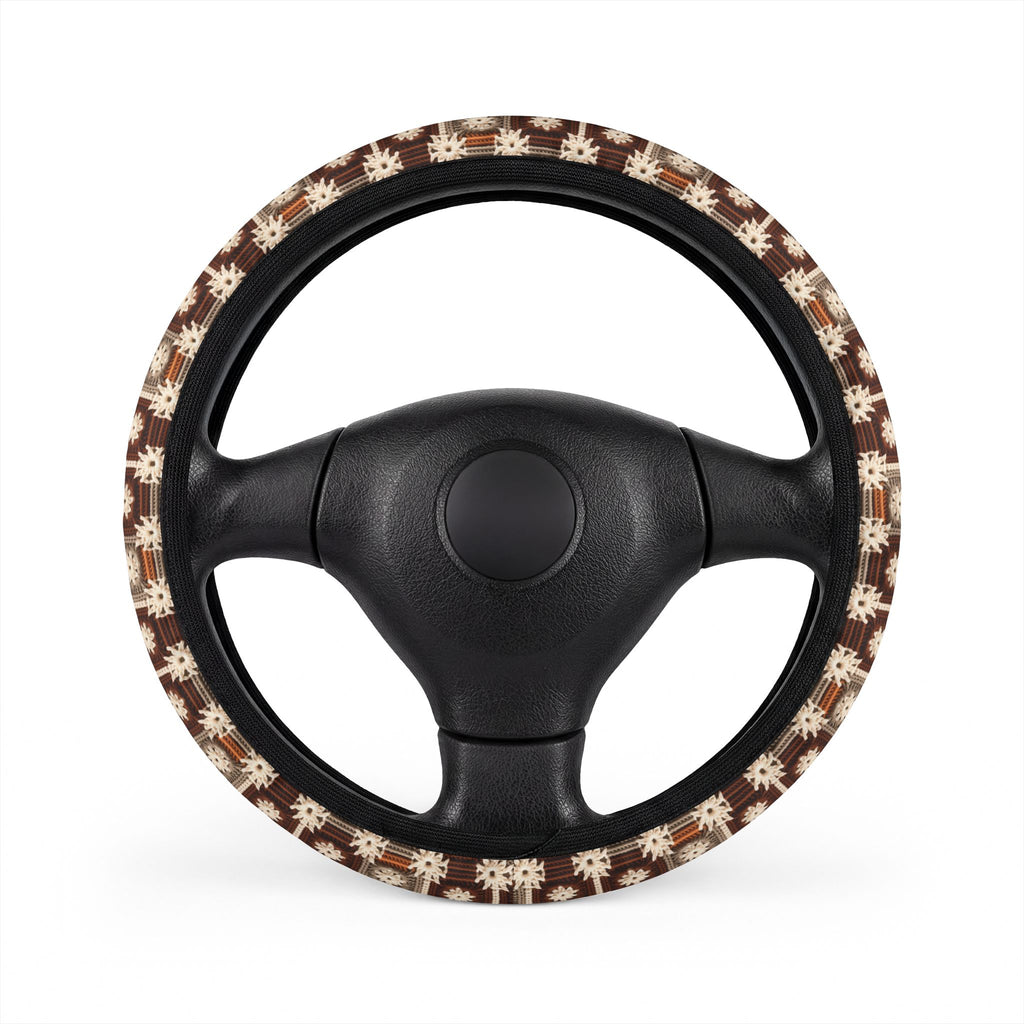 Boho Granny Crochet No. 5 steering wheel cover, on a steering wheel
