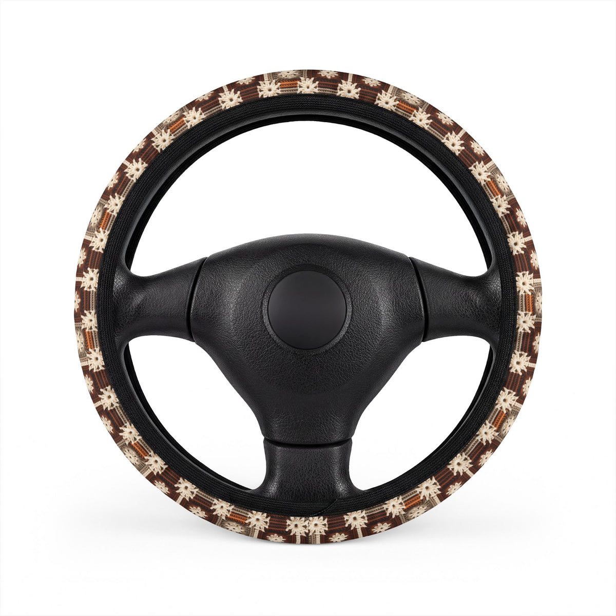 Boho Granny Crochet No. 5 steering wheel cover, on a steering wheel