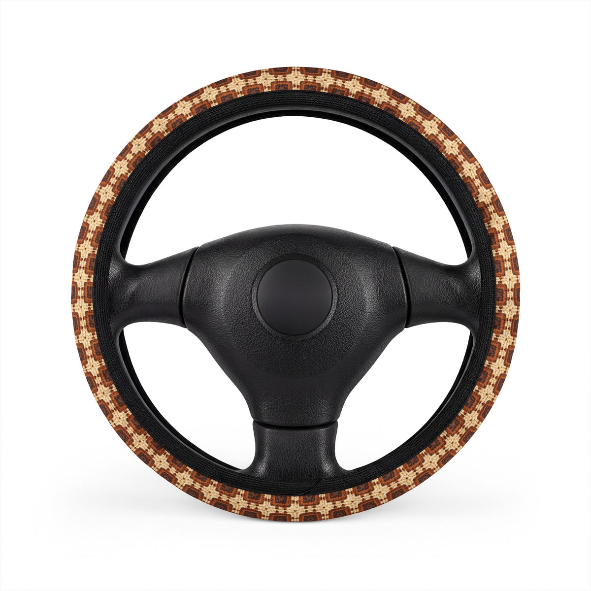 Boho Granny Crochet No. 7 steering wheel cover, on a steering wheel