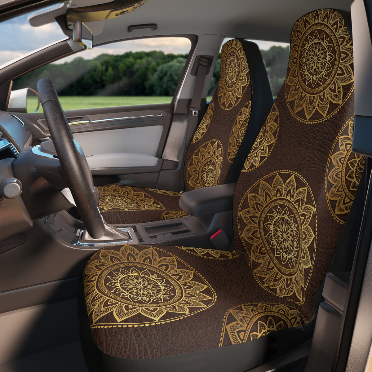 Boho mandala leather look car seat covers, product view 4