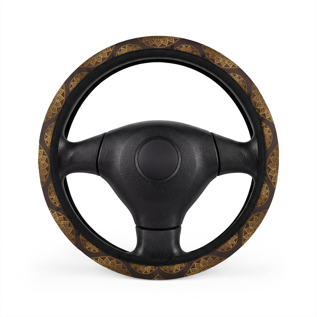 Boho mandala leather look steering wheel cover, on a steering wheel