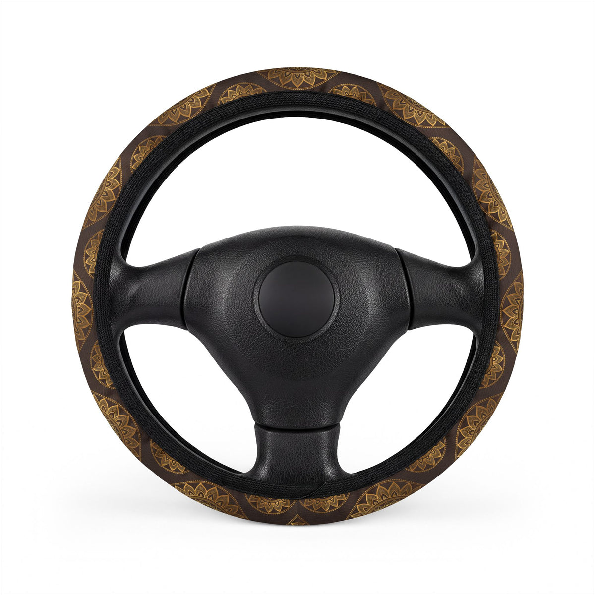 Boho mandala leather look steering wheel cover, on a steering wheel
