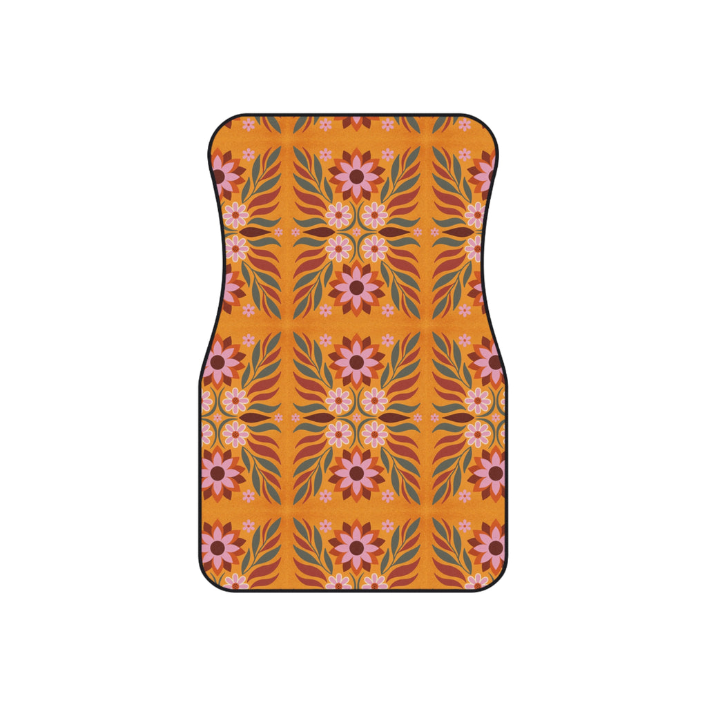 Boho orange floral car mats, set of four, front and rear mats