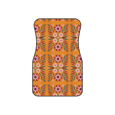 Boho orange floral car mats, set of four, front and rear mats